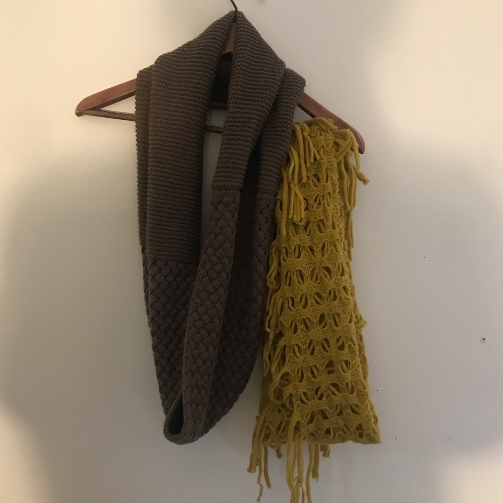 Infinity scarf bundle, brown and mustard